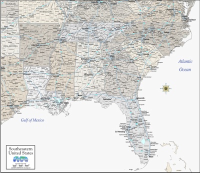 Southeast Usa Map   Southeastgreige Cohwy100 